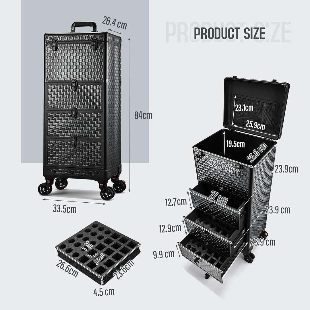 Kosmetik Trolley mit 3 Schubladen Friseurkoffer Gross Kosmetikkoffer Ngaelkoffer Make up Koffer mit
