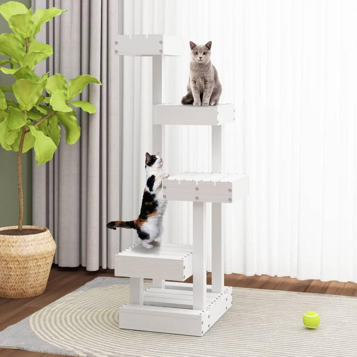 Homgoday Katzenbaum weiss 45,5 x 49 x 103 cm aus massivem Kiefernholz, Katzenspielzeug, Katzenspielz