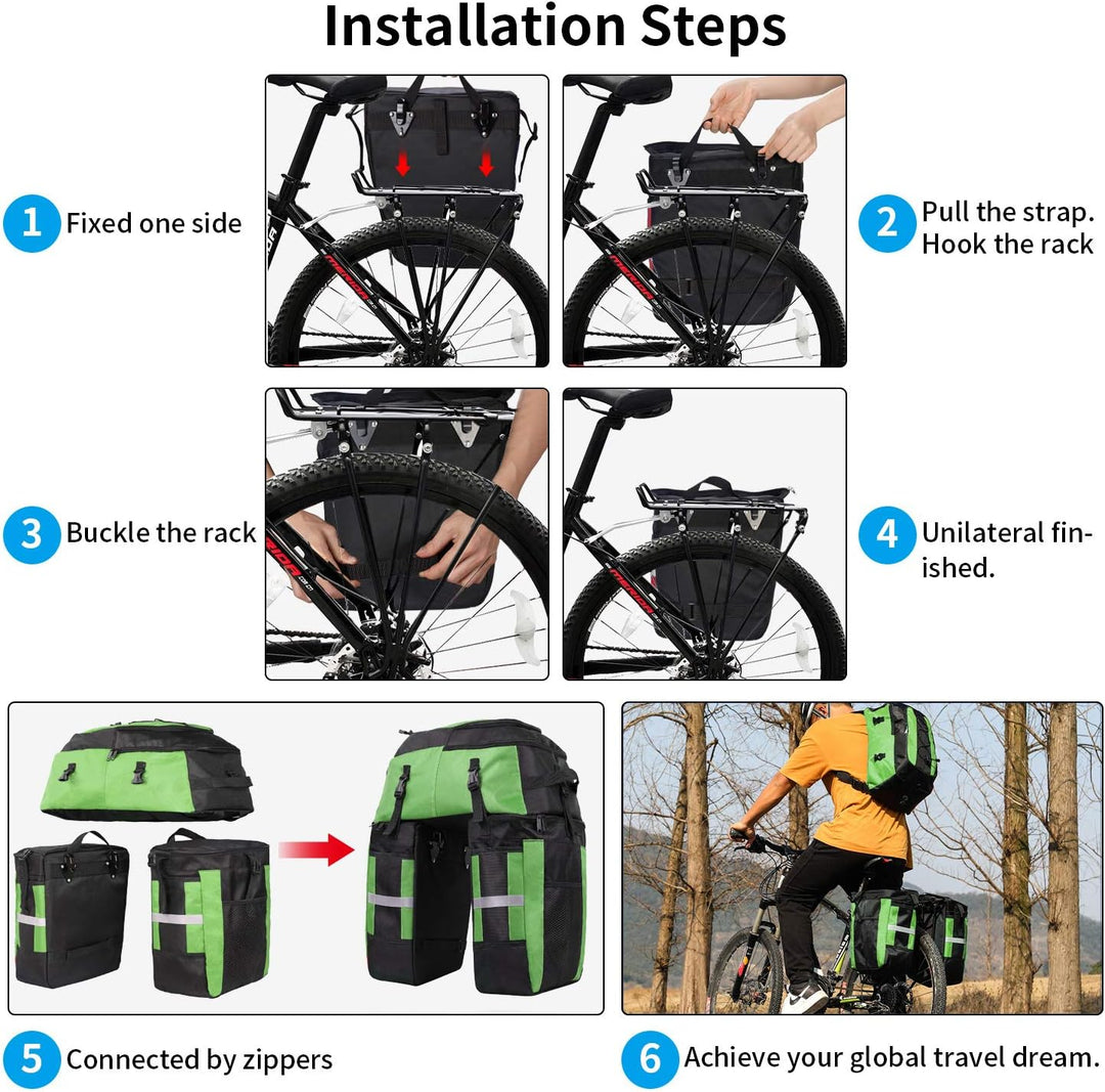 PELLOR Fahrrad Gepäcktaschen, 3 in 1 Multifunction 70L Gepäckträger Tasche Reissfest Gross Fahrradta