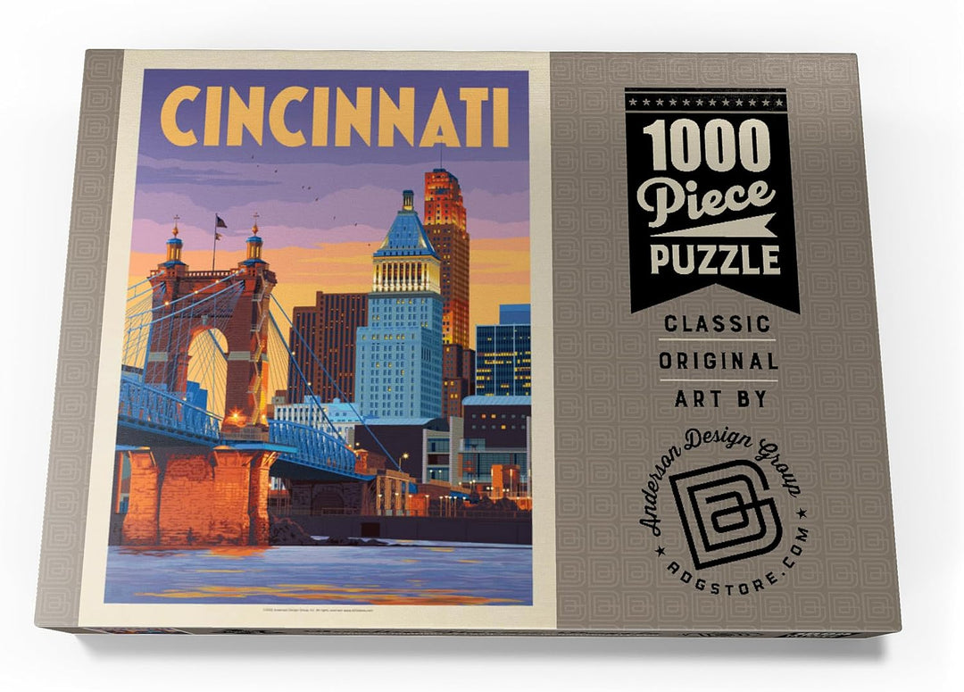 Cincinnati, OH: Riverfront, Vintage Poster - Premium 1000 Teile Puzzle - MyPuzzle Sonderkollektion v