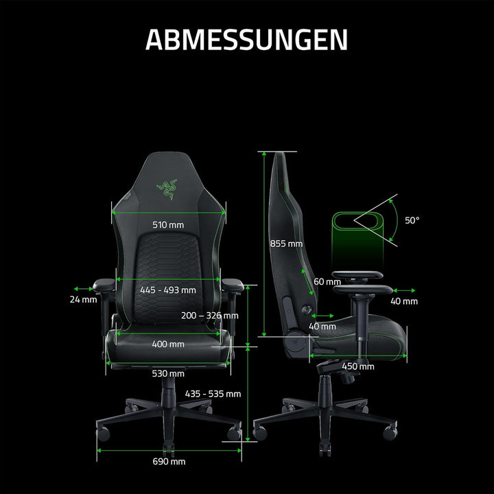 Razer Iskur V2 - Gaming-Stuhl mit adaptiver Lordosenstütze (Polster aus hoch verdichtetem Schaumstof