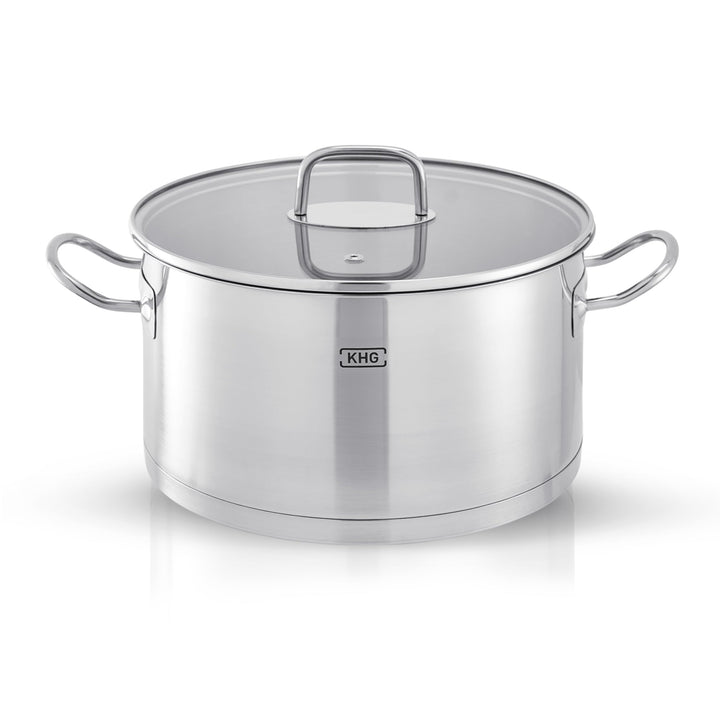 KHG Topf Kochtopf Fleischtopf 24 cm Induktion, Edelstahl unbeschichtet inkl. Glasdeckel | 11,5 cm ho