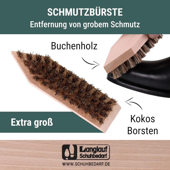 Langlauf Schuhbedarf Schuhputzset II 9tlg I Schuhbürsten Set zum putzen, Made in Germany I Schuhpfle