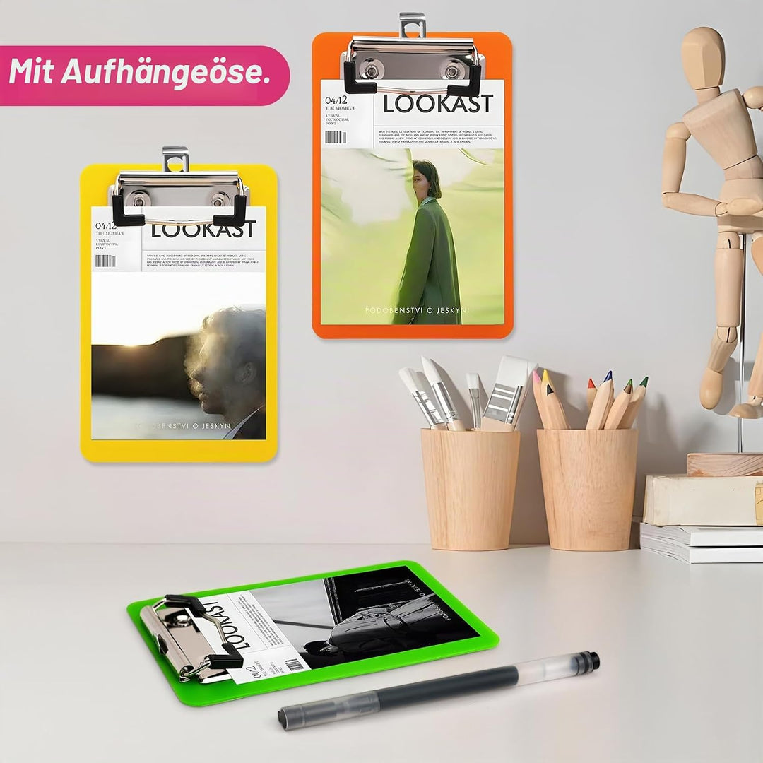 16 Stück Mini Klemmbretter 10x15cm, Farbige Kunststoff Schreibbrett Klemmbrett mit Metalklemme und A