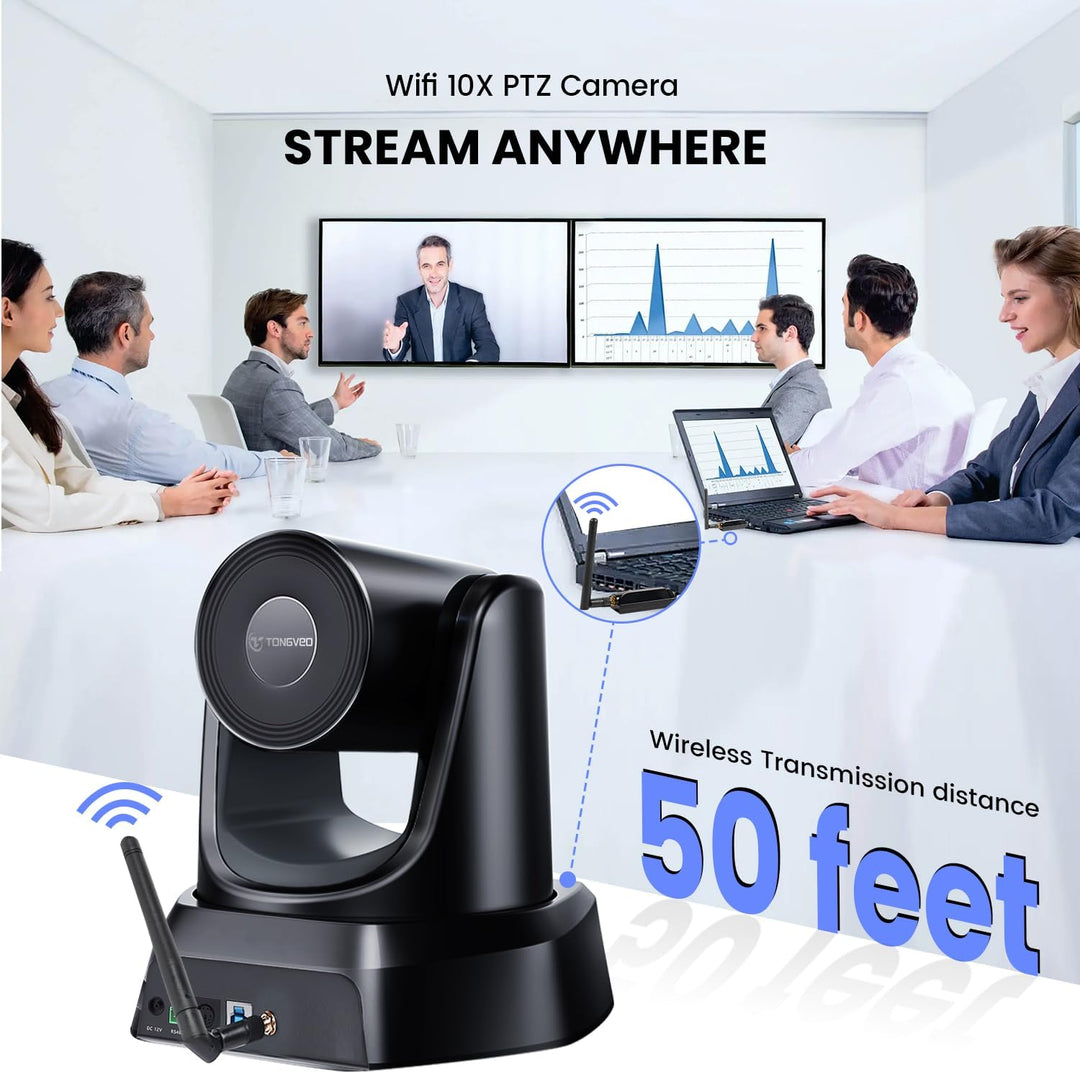 TONGVEO 5.8GHz drahtloses Konferenzraum-Kamerasystem mit Bluetooth-Mikrofon, 3X 60fps PTZ-Kamera für