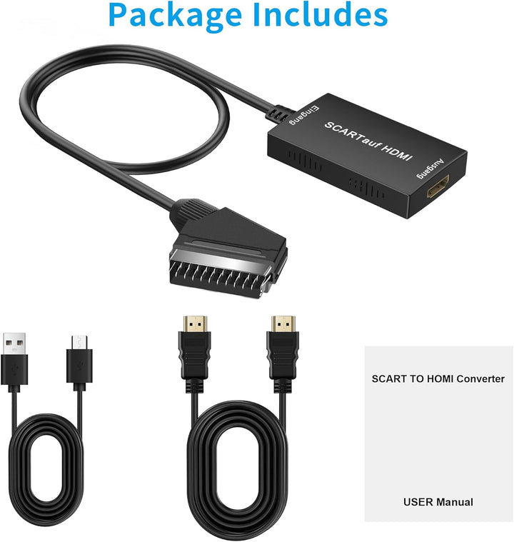uhddadi Konverter, Scart auf HDMI Adapter Video Audio Wandler HD 1080P mit HDMI Kabel, für HDTV STB