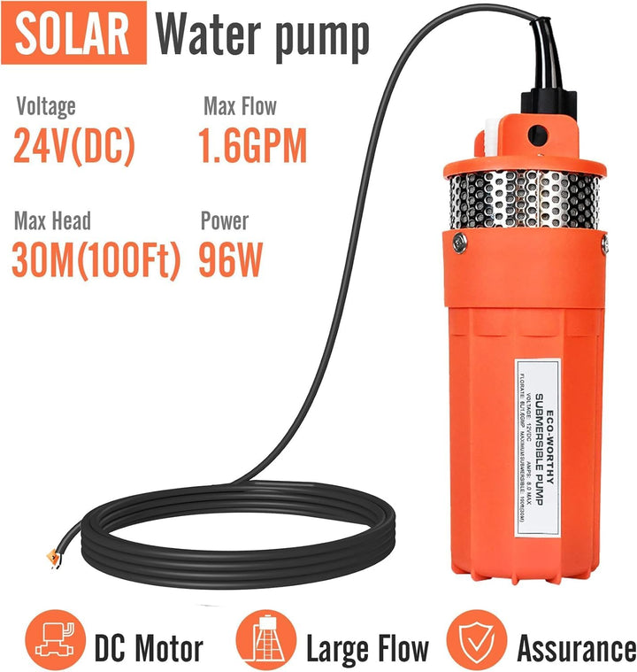 DCHOUSE Tauchwasserpumpe mit hohem Durchfluss, 24V Solarwasserpumpe, Hochauftrieb 230 Fuss, Brunnenp