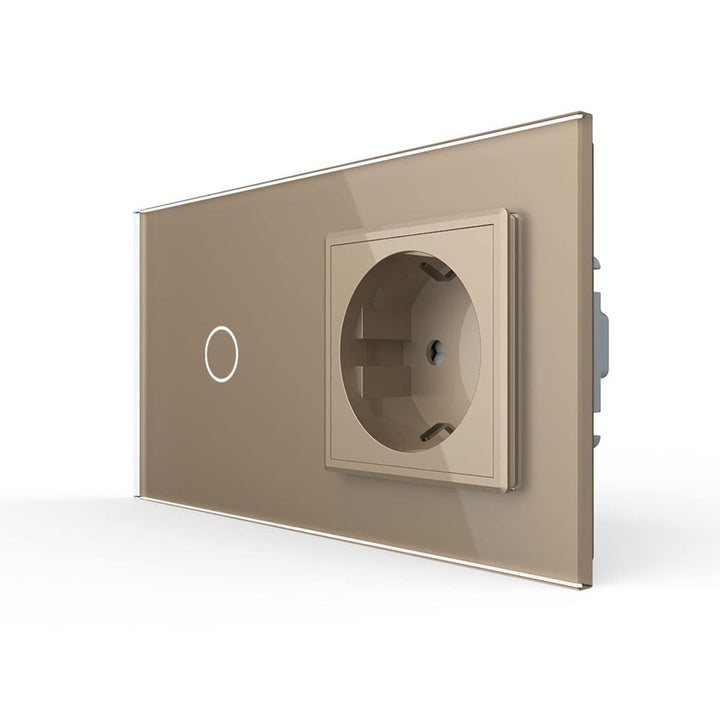 Livolo Funk Lichtschalter LED Kontrollleuchte mit Steckdose UP inkl. Glasblende in Gold
