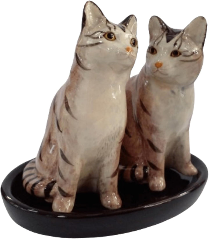 Keramik Salz und Pfefferstreuer Set Katzen Motiv (graue Tigerkatze), Graue Tigerkatze