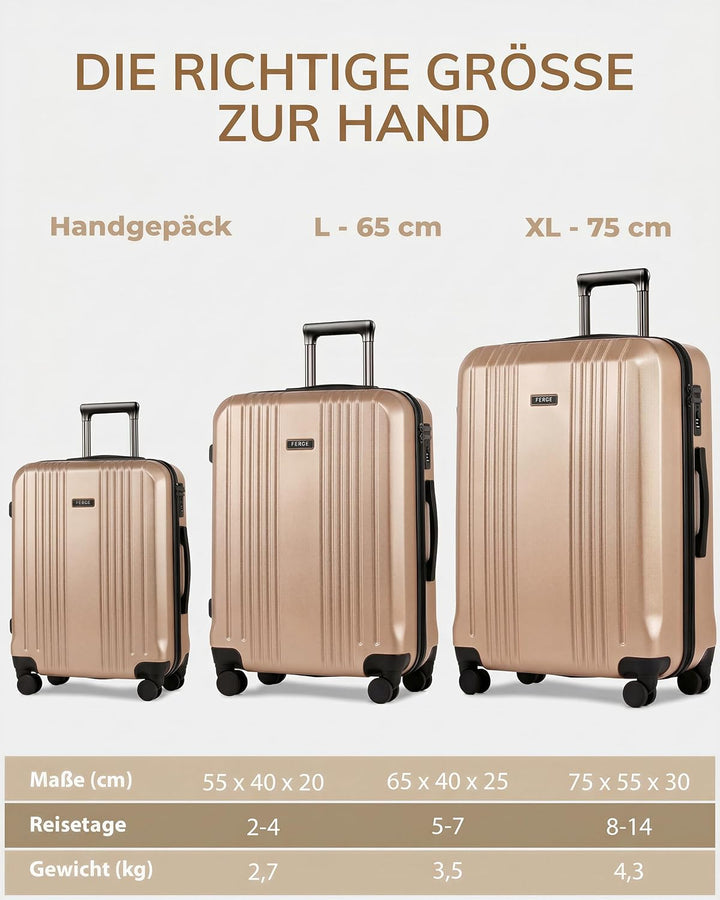 FERGÉ Kofferset 3 teilig Hartschale TSA-Zahlenschloss Cannes Reisekoffer Trolley-Set (Handgepäck, L,