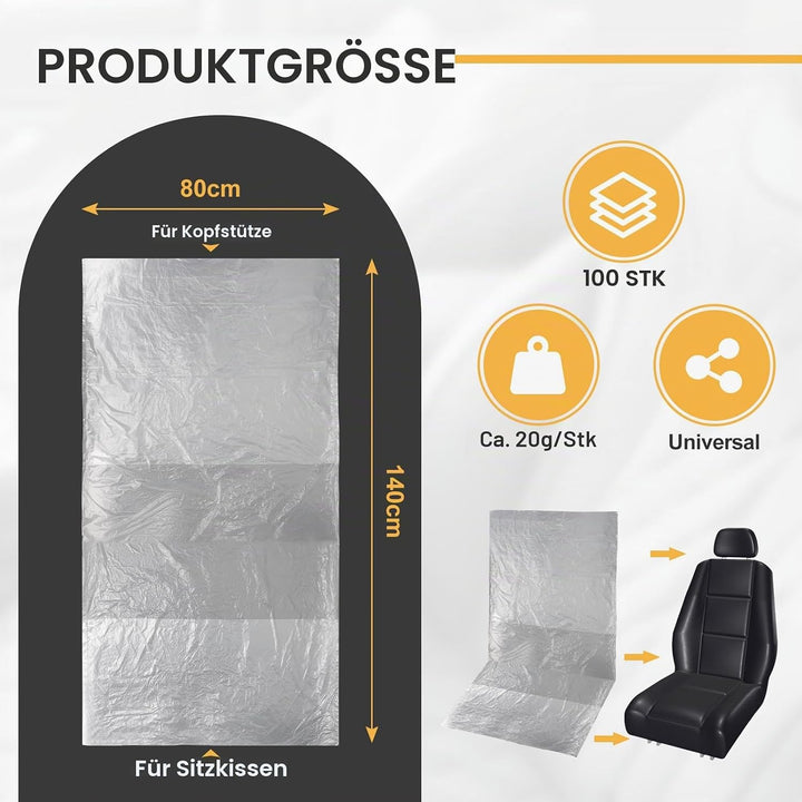efuturetime 100 PCS Einweg Sitzbezug Auto Vordersitze Transparent Universal Wasserdicht, 140x80cm, S