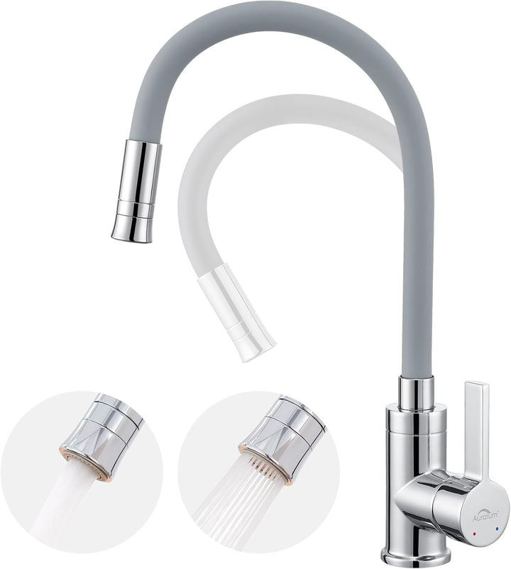 Auralum Flexibler Wasserhahn Küche, Küchenarmatur mit Zwei Wasserstrahlarten, Hochdruck Spültischarm