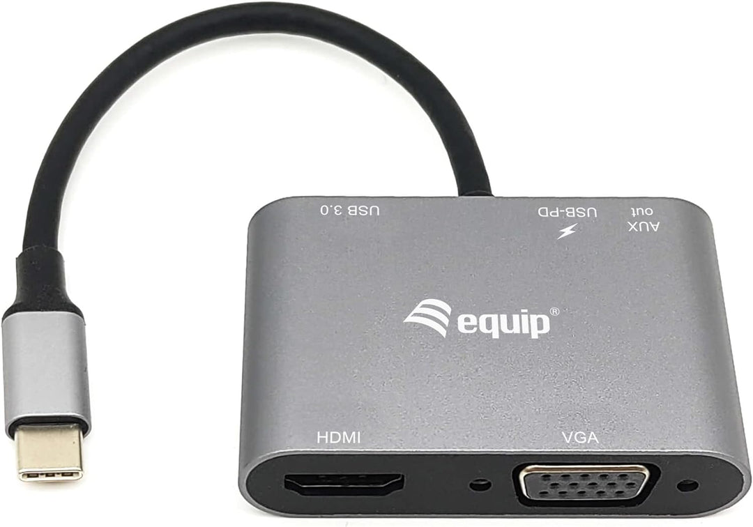 Equip 133483 USB-C Multifunktionsadapter 5-in-1-USB-C-zu-HDMI/VGA/USB 3.0/AUX/USB-C PD-Multiport-Ada