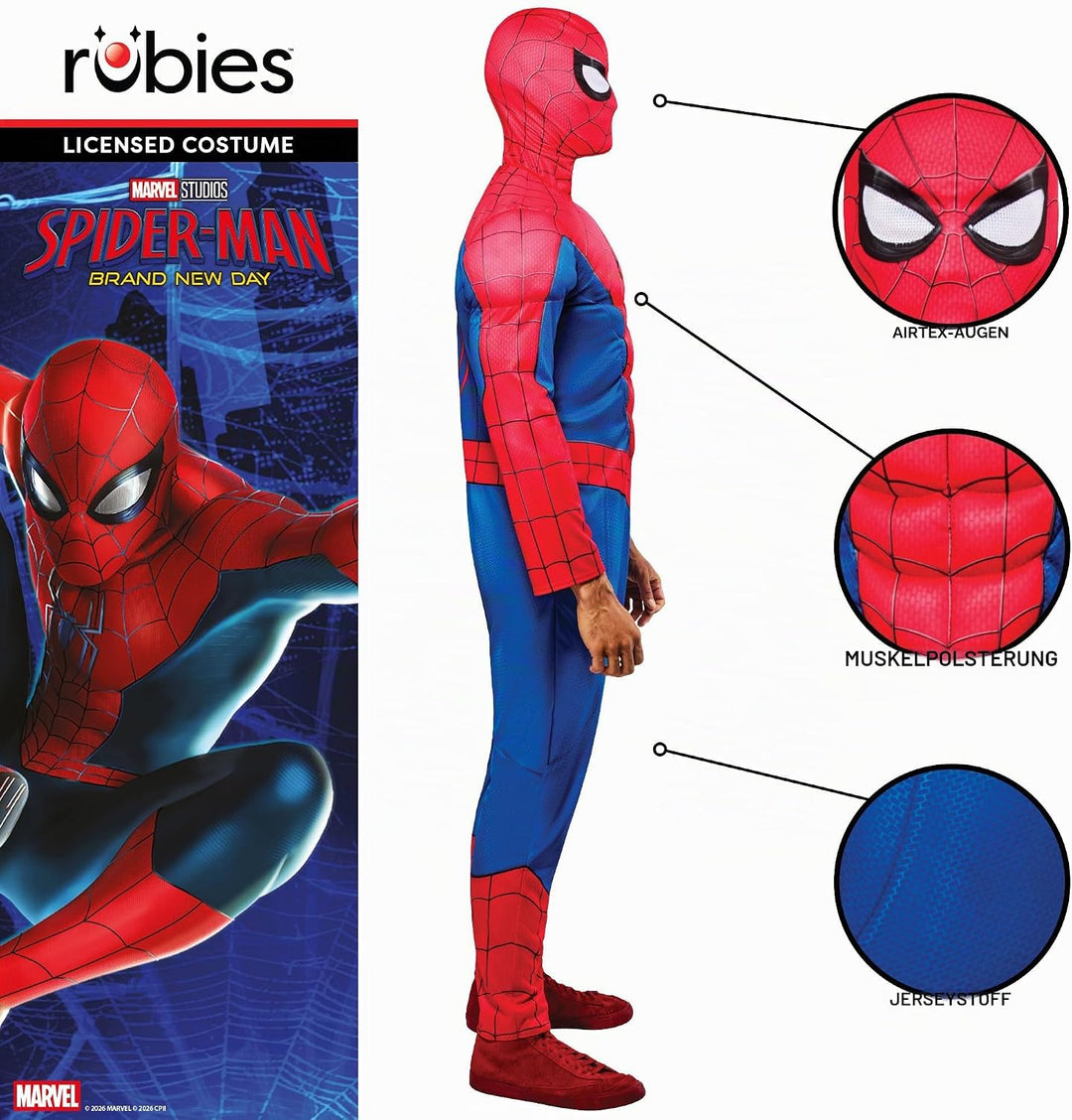 Rubies Offizielles Spider-Man-Delux-Kostüm, Erwachsenenkostüm, Herren-Kostüm, S