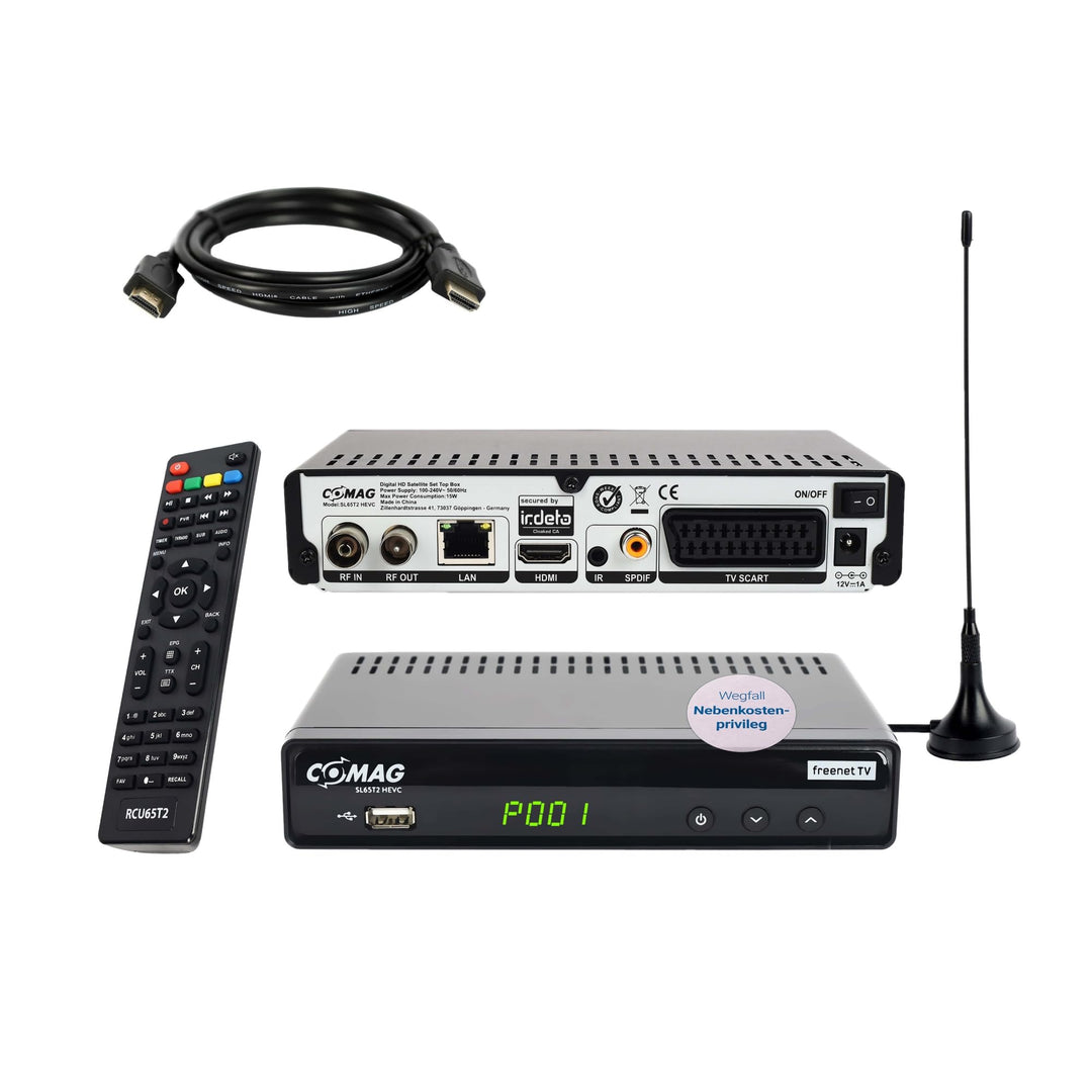 COMAG SL65T2 DVB-T2 Receiver, Freenet TV (Private Sender in HD), PVR Ready, Full-HD 1080p, SCART, Me