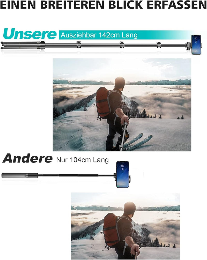 CIRYCASE 142cm Handy Stativ, Erweiterbarer All-in-One Selfie Stick Stativ mit Bluetooth Fernbedienun