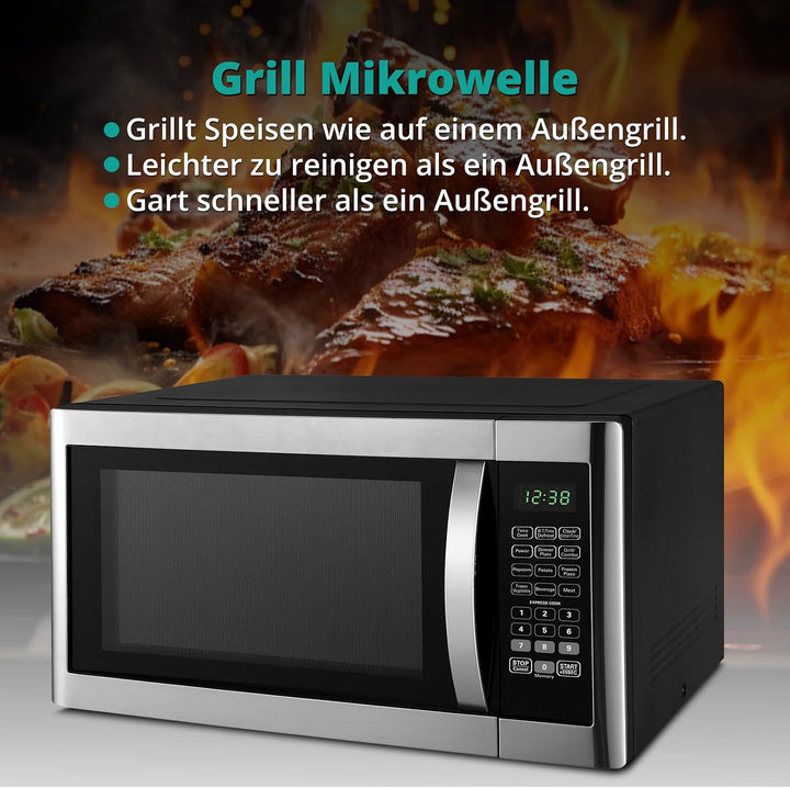 SMETA Mikrowelle Gross 42 liter, Mikrowelle mit Grill, 1100W Mikrowelle & 1400W Grill, 11 Leistungss