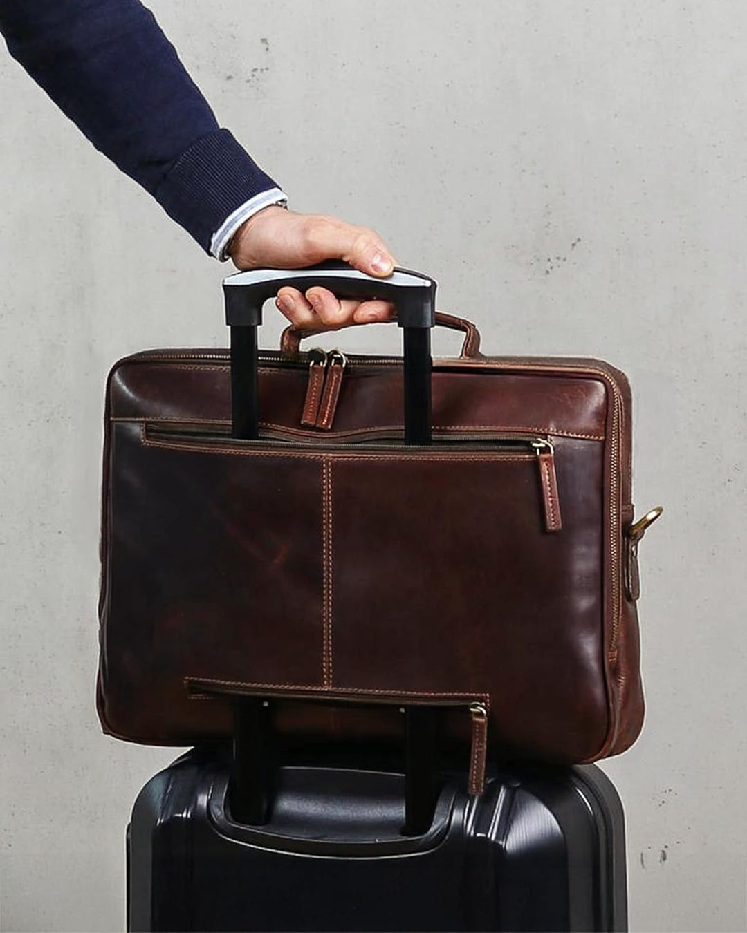 SID & VAIN grosse Laptoptasche mit Frontfach echt Leder - 15 bis 17 Zoll Laptop Business-Tasche SIMO