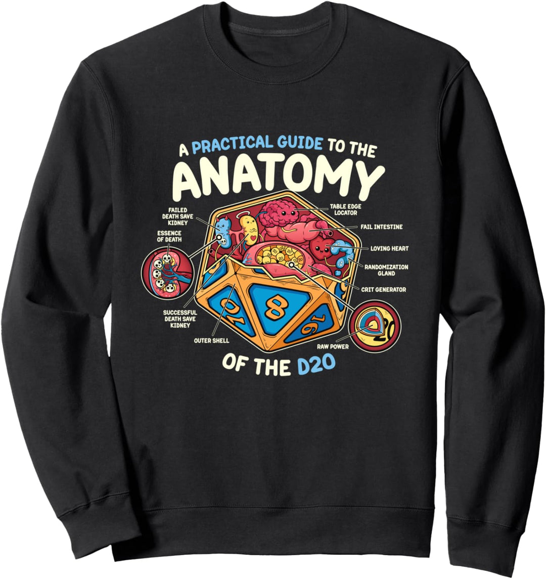 Anatomy of the D20 Polyedrische 20-seitige Würfel Lustiges RPG Sweatshirt