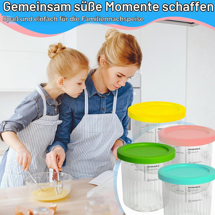 4er Set Eismaschine Zubehör Behälter mit Deckel 680ml BPA Frei Spülmaschinenfest Kompatibel mit NC50