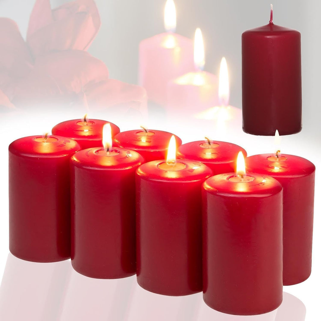 Candelo 8er Set Kerzen Weihnachten Stumpenkerzen - Dunkelrot - 5,8cm x 12cm - Weihnachtskerzen für A
