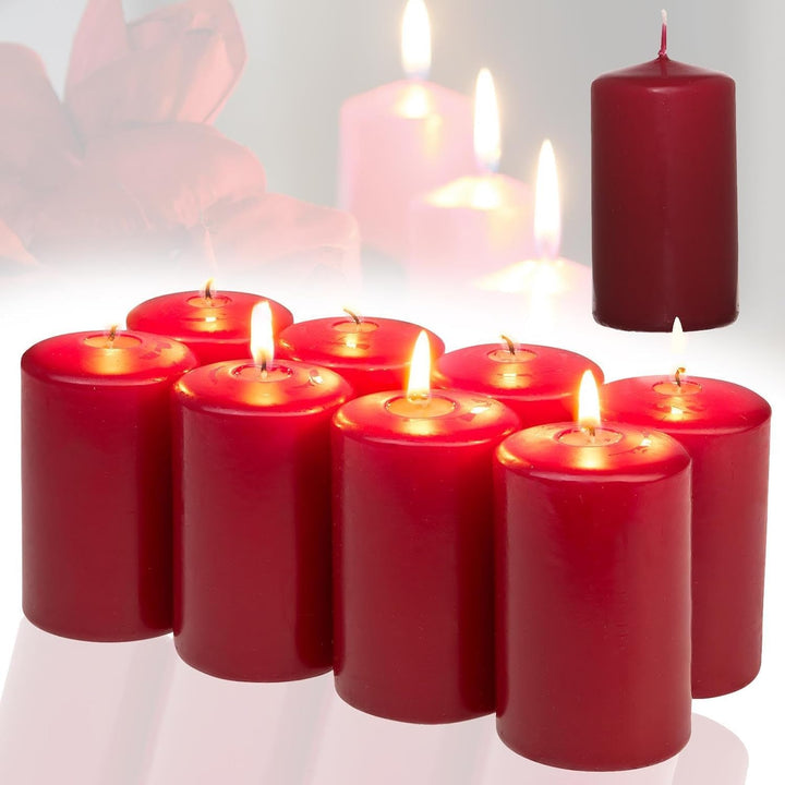 Candelo 8er Set Kerzen Weihnachten Stumpenkerzen - Dunkelrot - 5,8cm x 12cm - Weihnachtskerzen für A