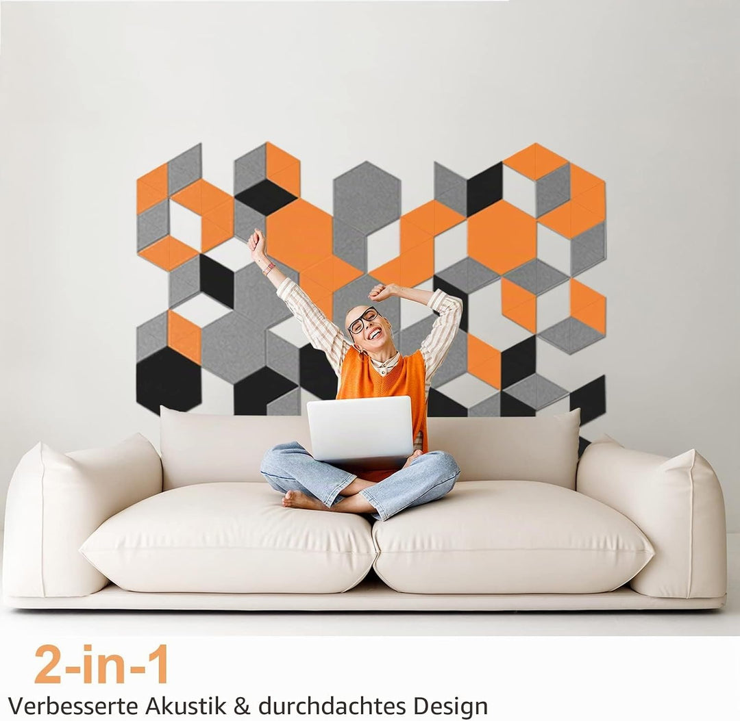 JBER 12 Pack Sechseck-Akustik-Paneele, Schallschutzschaum selbstklebend, 30 X 26 X 1cm High-Density-