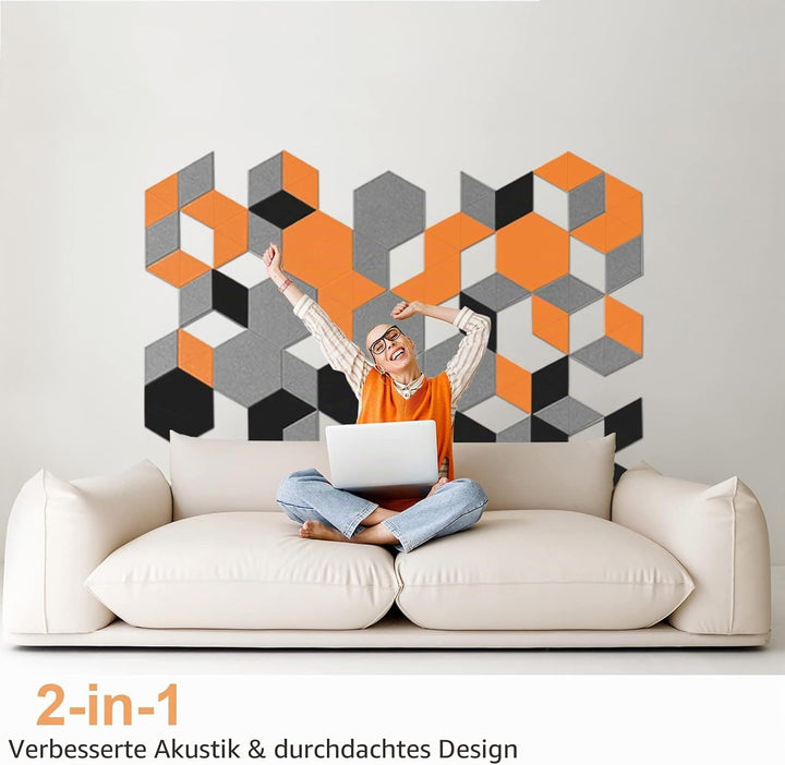 JBER 12 Pack Sechseck-Akustik-Paneele, Schallschutzschaum selbstklebend, 30 X 26 X 1cm High-Density-