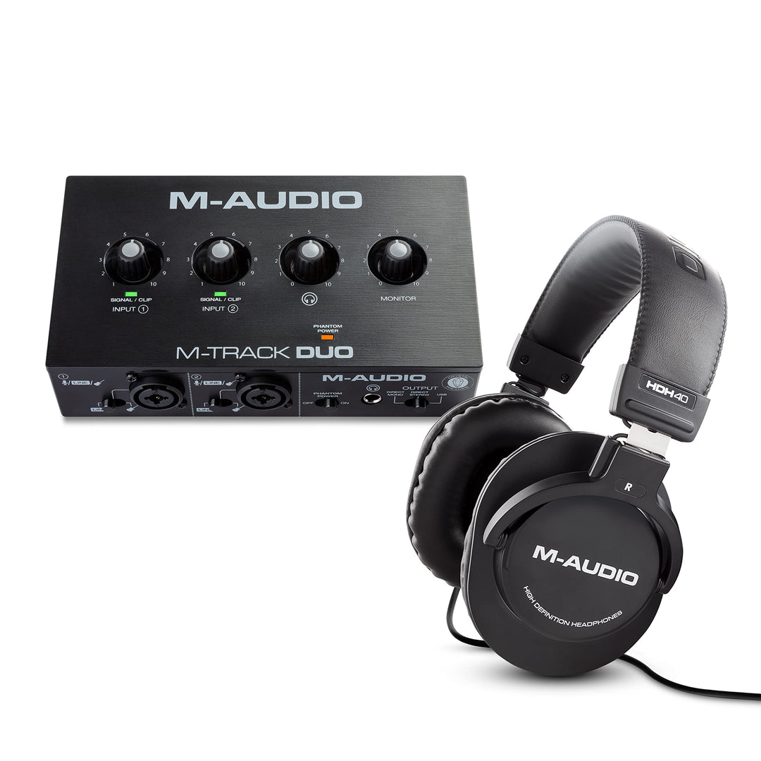 M-Audio M-Track Duo & HDH40 – USB Audio Interface für Aufnahmen und Over-Ear Studiokopfhörer