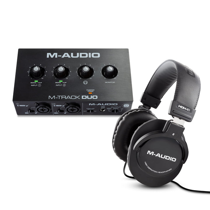 M-Audio M-Track Duo & HDH40 – USB Audio Interface für Aufnahmen und Over-Ear Studiokopfhörer