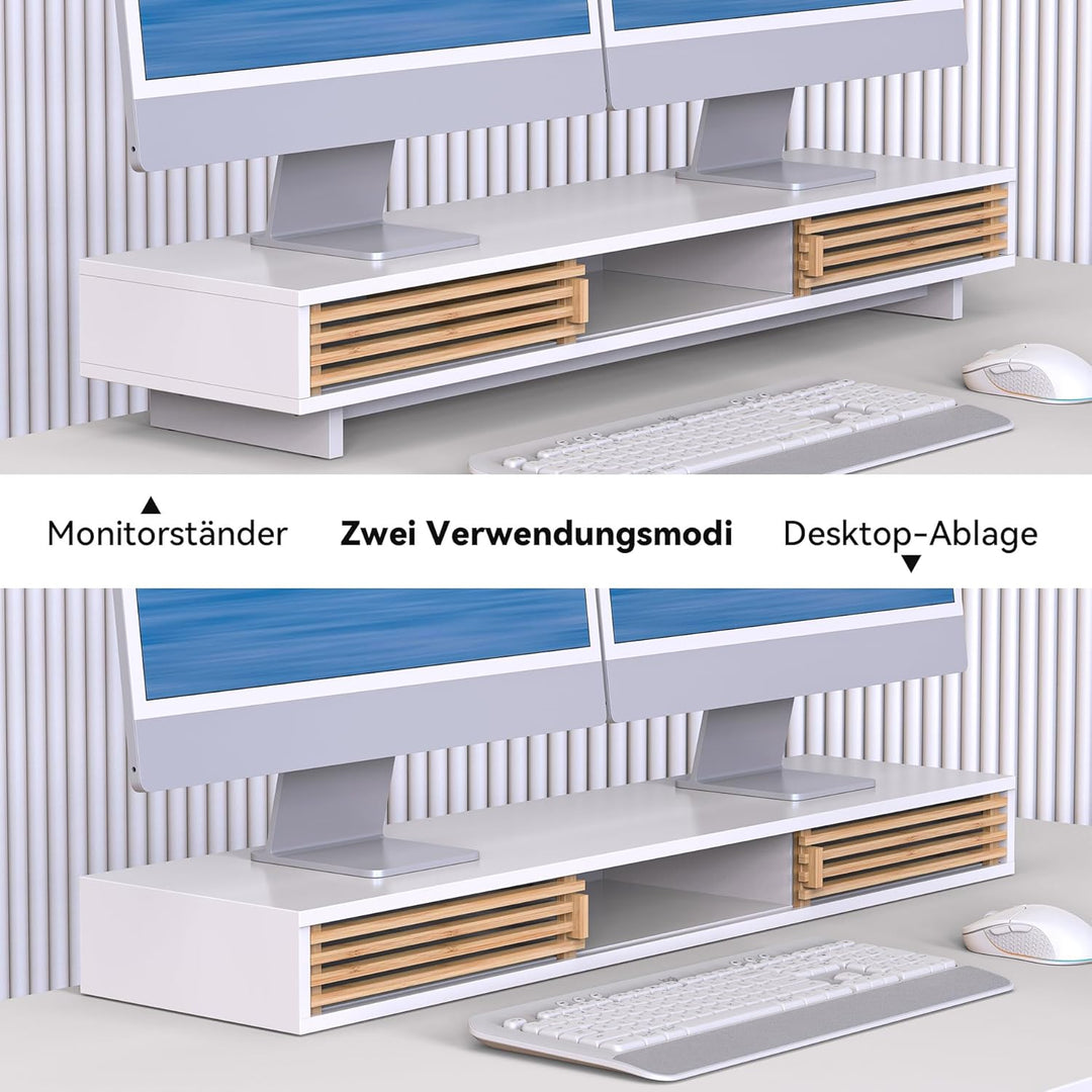 Dual-Monitorständer mit Schiebetür, doppelter Computer-Laptop-Ständer, Schreibtischregal-Organizer m