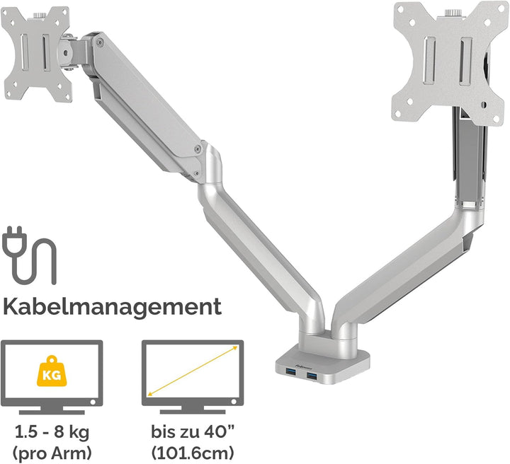 Fellowes Monitor Halterung 2 Monitore bis je 32 Zoll (81,28 cm), Platinum Series Monitor Arm mit Gas