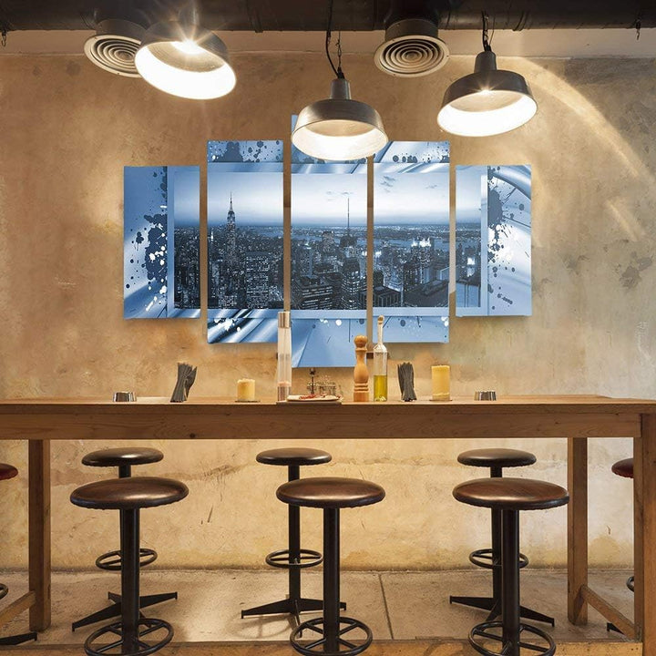 Feeby Frames, Leinwandbild Bilder Wand Bild - 5 Teile - Wandbilder Kunstdruck (New York City, BLAU)