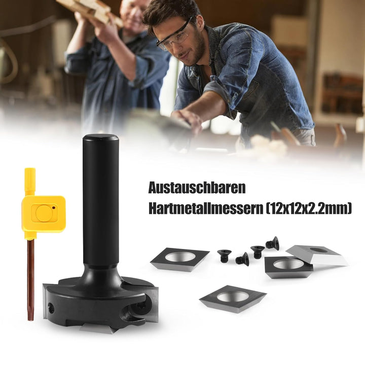 Trvoxviq Planfräser 12mm Schaft 2+2 Flöten, 38.1mm Durchmesser Hobelfräser für Oberfräse mit Wendepl