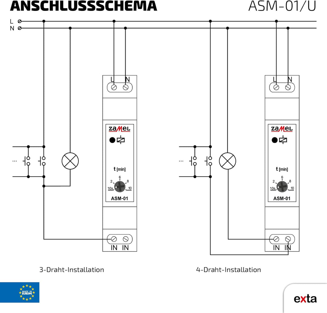 Zamel ASM-01/U Treppenlichtzeitschalter Hutschiene 12 V, 24 V, 230V