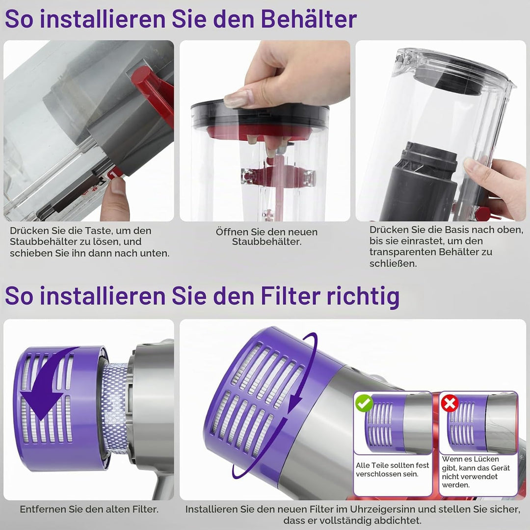 Upgrade Grosser Staubbehälter Ersatz für Dyson Cyclone V10 Animal V10 Total Clean V10 Absolute SV12