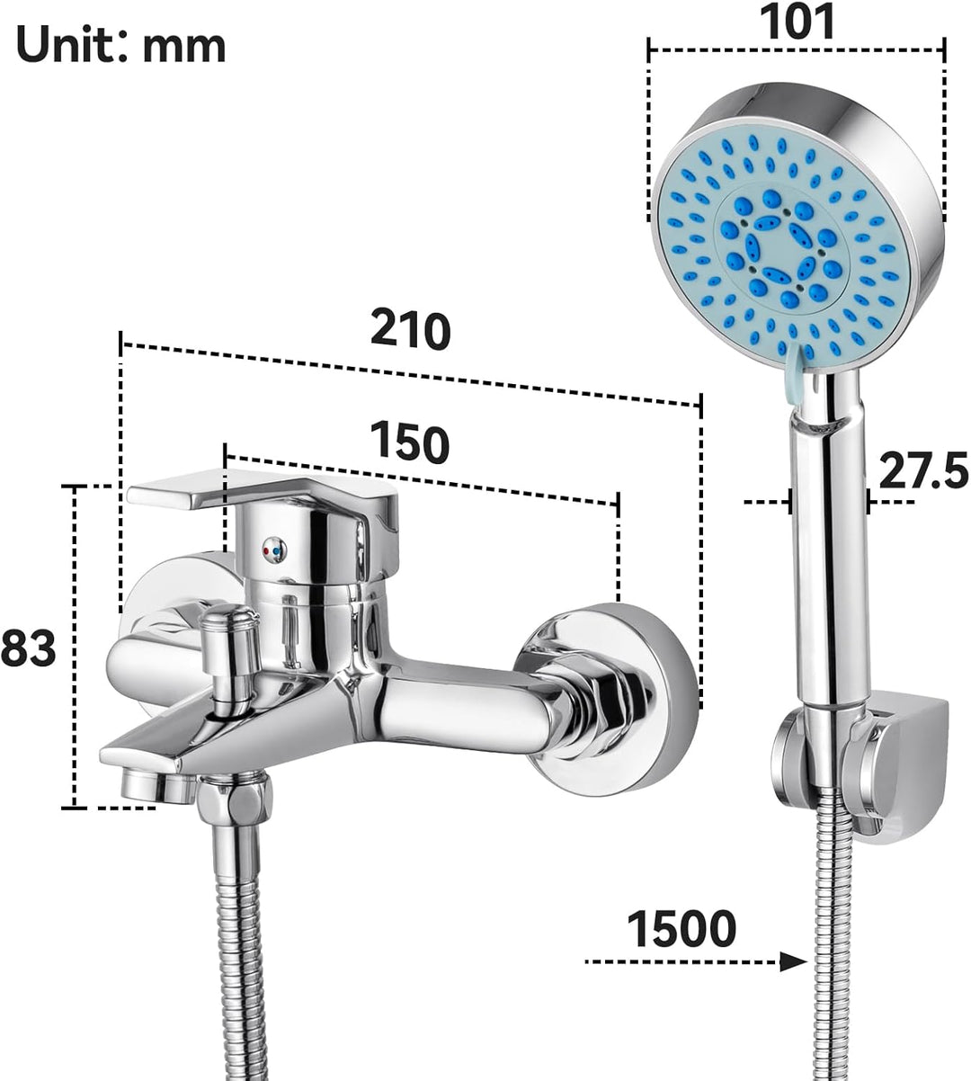 Auralum Badewannenarmatur mit Handbrause, Klassisch Badewannen Amaturen Set mit 5 Funktionen für Bad