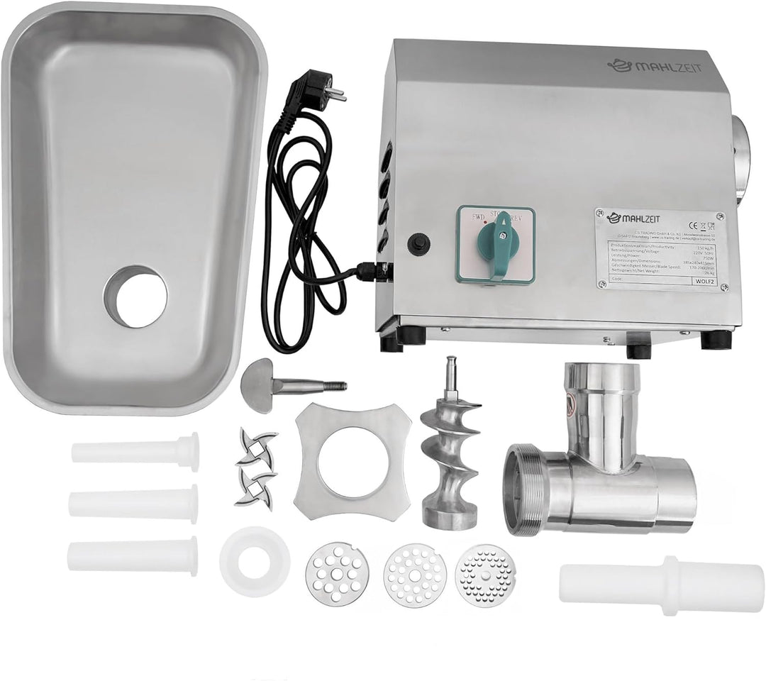 Zelsius Profi Edelstahl Fleischwolf elektrisch | 750W - 150kg/h | Faschiermaschine aus Edelstahl, Wu