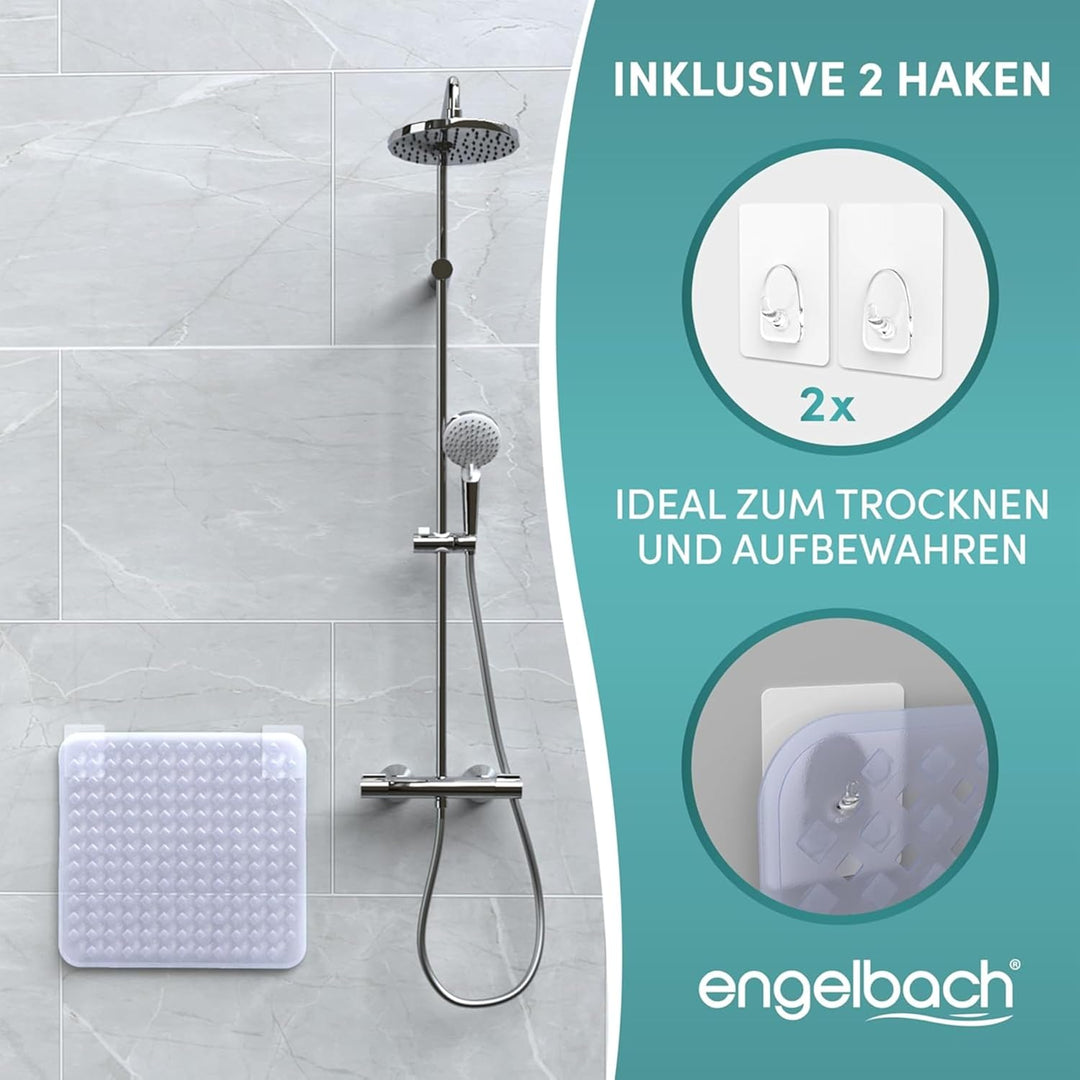 Engelbach® Duschmatte rutschfest 53x53cm - Inklusive Haken zum Aufhängen - 100% BPA-frei - Antirutsc