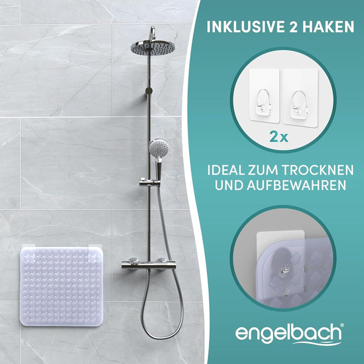 Engelbach® Duschmatte rutschfest 53x53cm - Inklusive Haken zum Aufhängen - 100% BPA-frei - Antirutsc