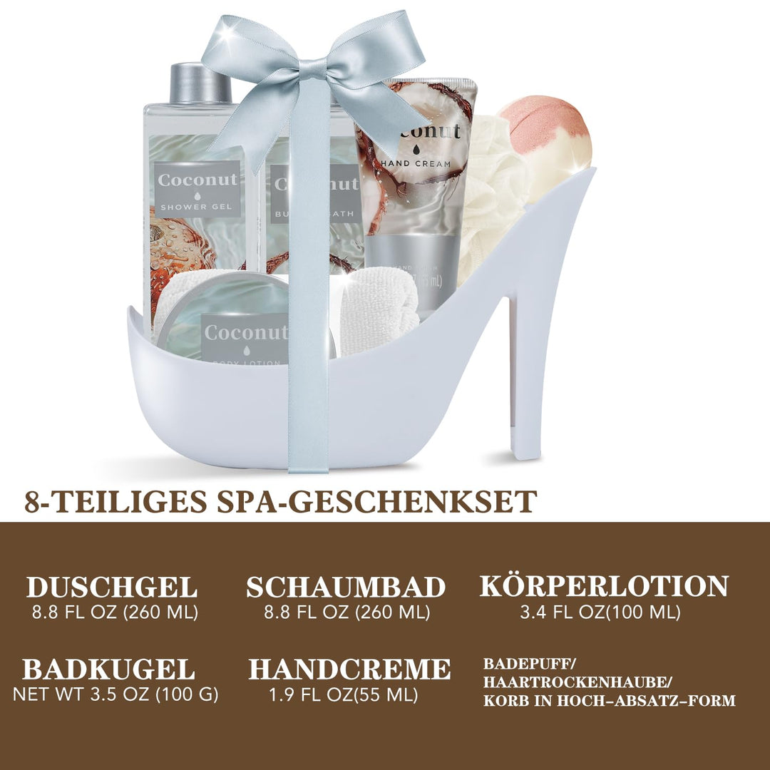 SPA LUXETIQUE Damen Bade Geschenkset - 8tlg Kokosnuss Duft Geburtstaggeschenk Wellness Set für Fraue