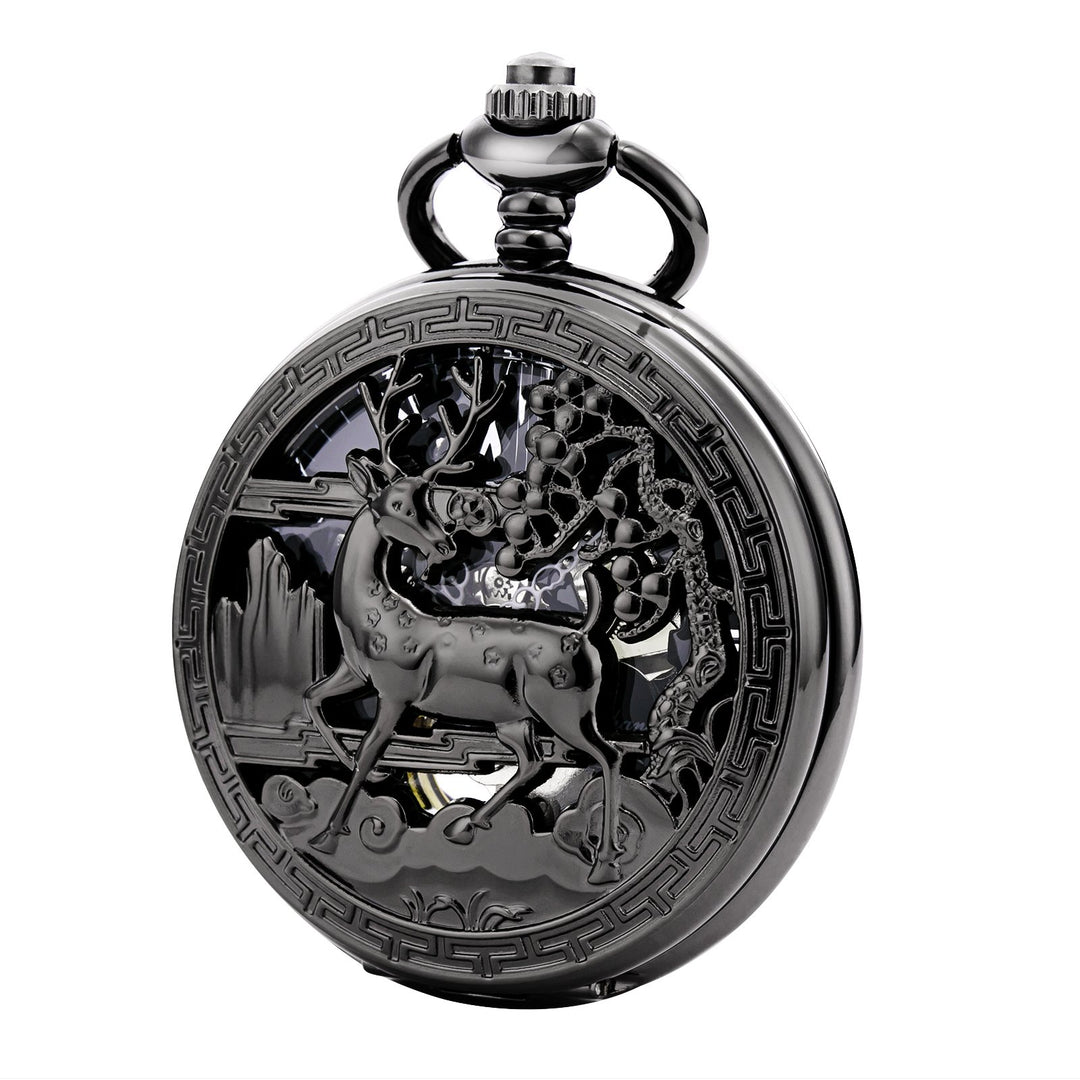 Treeweto Vintage Taschenuhr, mechanisch, doppelter Abdeckung, hohles Gehäuse, Skelett, Steampunk, Hi