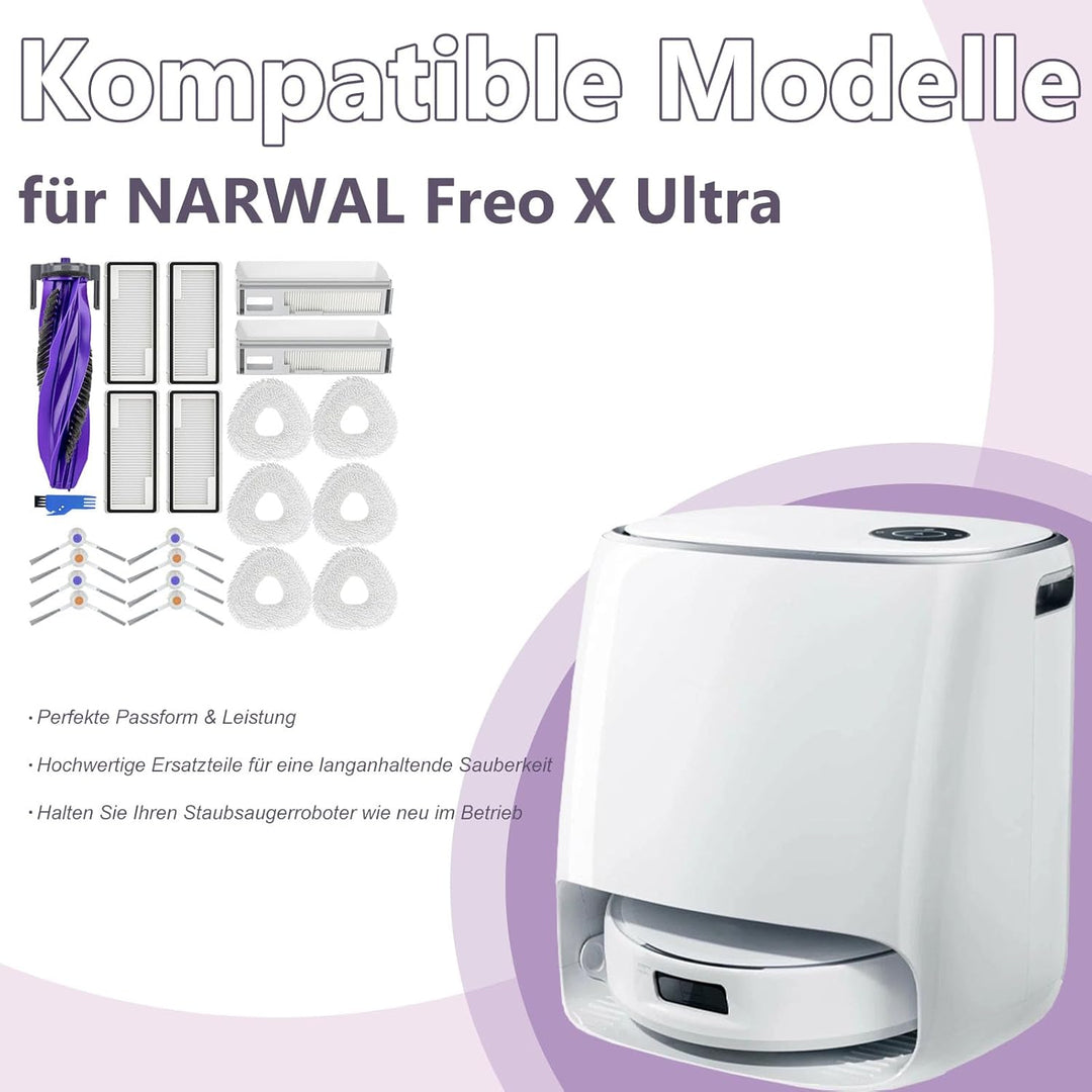 Zubehör für Narwal Freo X Ultra Staubsauger, 1 Hauptbürste, 2 Staubbeutel, 4 Filter, 6 Wischtücher,