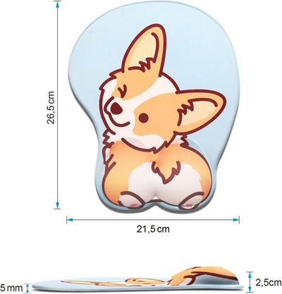 AOKSUNOVA 3D Mauspad mit Gelkissen Ergonomisches Mousepad Corgi Blau Handgelenkauflage Tastatur MIT-