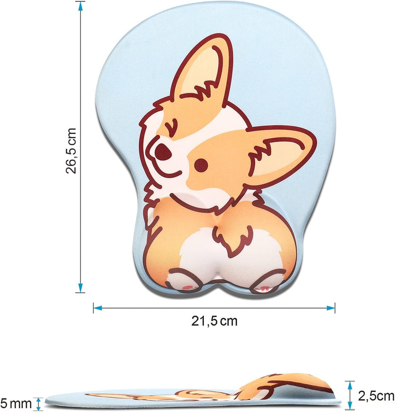 AOKSUNOVA 3D Mauspad mit Gelkissen Ergonomisches Mousepad Corgi Blau Handgelenkauflage Tastatur MIT-