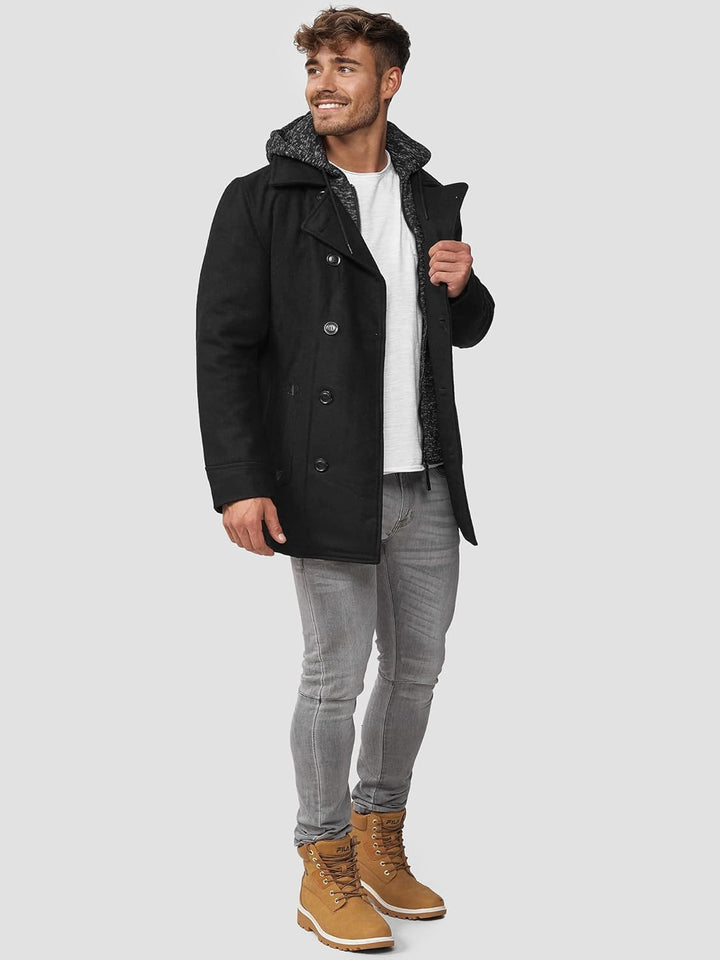 Indicode Herren Cliff Kurzmantel mit Stehkragen | Wollmantel Herrenmantel Mantel S Schwarz, S Schwar