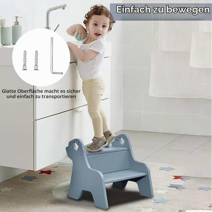Tritthocker für Kinder - 2-Stufig Hocker Kinderschemel, mit Antirutschmatte und Griff, Multifunktion