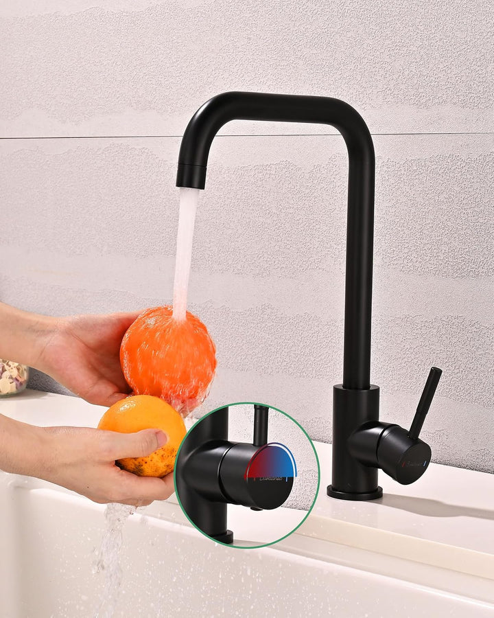 Niederdruck Armatur Küche Schwarz, 360 ° Drehbare Wasserhahn Küche, Schwarz