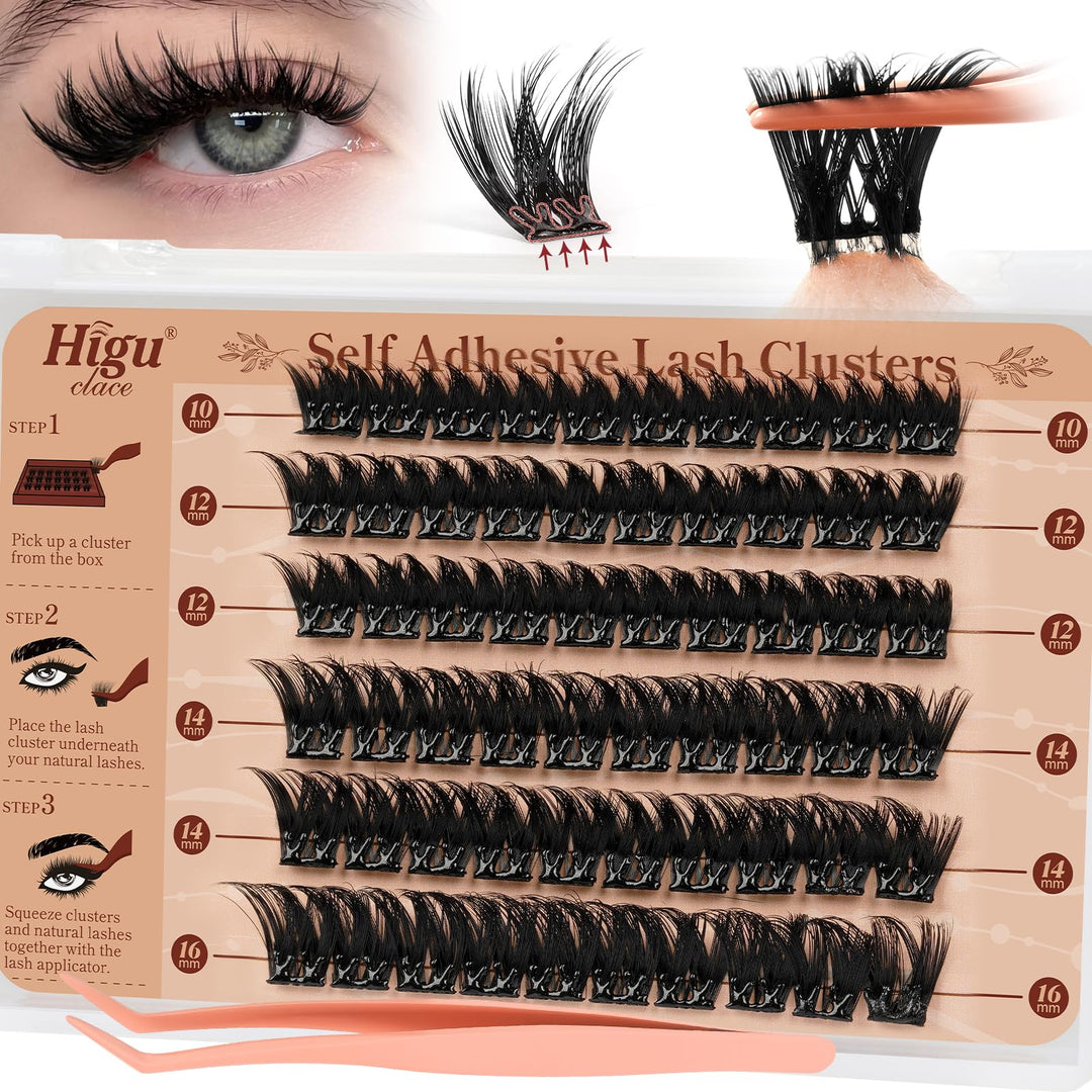 Higu Clace Selbstklebende Wimpern, D-Curl, Set mit vorgeklebten Wimpern Mix 10-16 mm, ohne Kleber un