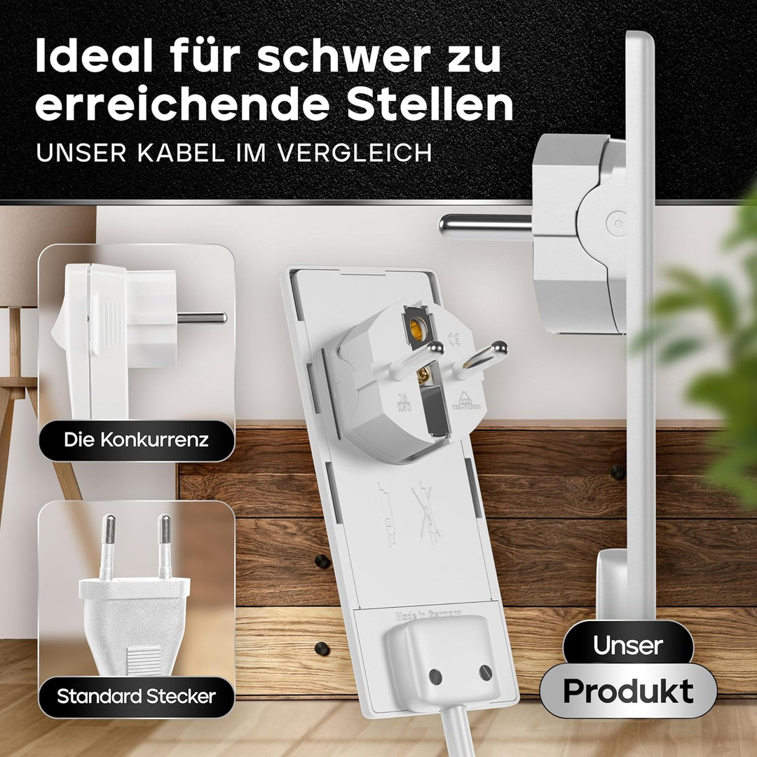 KABEL EULE | Evoline Flachstecker Verlängerung auf Eurostecker | Weiss | 25cm | Made in Germany | Mö